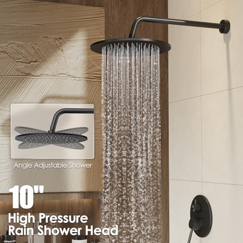 Gabrylly Shower System, 10" Wall Mounted Shower Faucet Set, Matte Black | Rain Shower Head with Handheld Spray Combo, All Metal Rainfall Shower Head Complete Set Shower Mixer Valve for Bathroom - color: Black