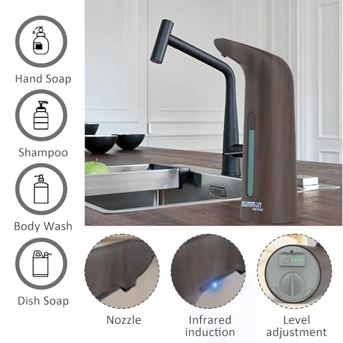 Automatic Liquid Soap Dispenser, 4-Level,13.5oz Touchless | Plastic,400ml Electric Battery Operated Hand & Dish Countertop Soap Dispensers with Sensor for Bathroom,Kitchen Sink - color: Dark Grain, style: Battery