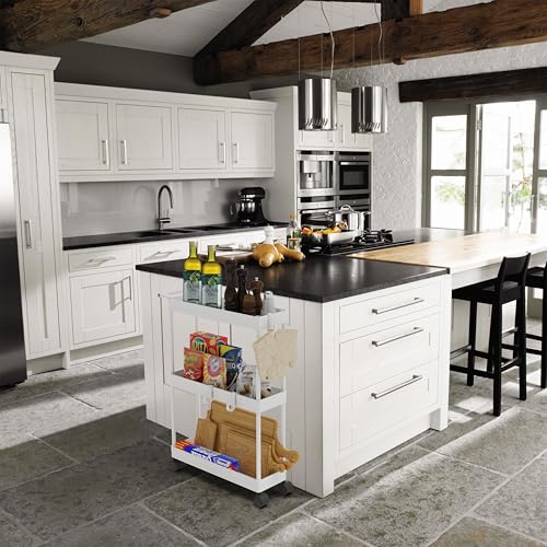 Simple Houseware 3-Tier Slim Rolling Cart w/Handle 5.5" Wx27.5 H, White | Storage Cart for Narrow Space (5.5-Inch Wide) Kitchen, Bathroom, Laundry Room - color: White
