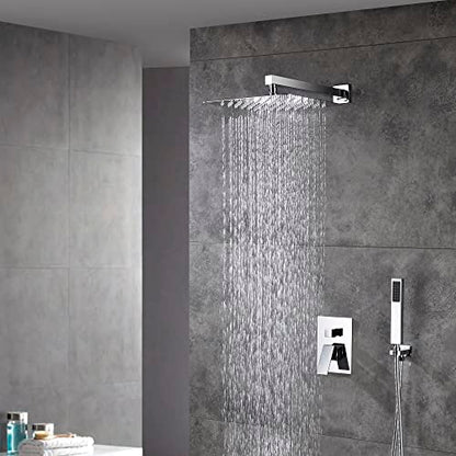 Cascada 12” Square Shower System (Wall Mounted) with Single Handle & square knob, 2 Functions (Rainfall & Handheld) (Brushed Nickel) - color: Brushed Nickel
