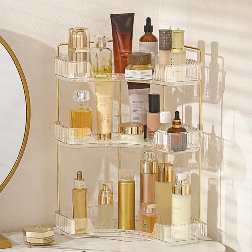 Aveniee Corner Bathroom Counter Organizer, Bathroom Countertop Shelf Makeup Storage, Clear Perfume Tray Holder (3 Tiers, White) - color: Pearl White, size: 3 Tier