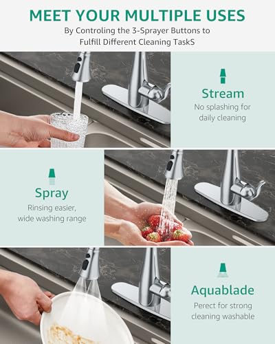 Mbillion Universal Polished Chrome Kitchen Faucet Head Replacement | 3 Function ABS Sink Faucet Head, Pull-Down Nozzle with 14 Adapters, Compatible with Moen,Delta,Kohler,WEWE American Standard - color: Polished Chrome