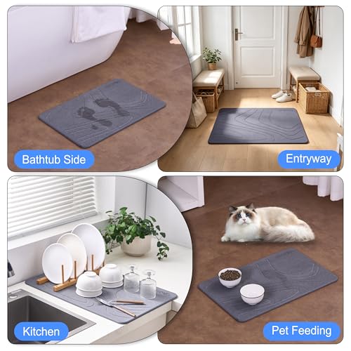 Stone Bath Mat – Quick Dry Diatomite Bath Mat, Non Slip, Fast Absorbing, Bathroom Floor Mat for Shower & Bathtub, Soft Stone Surface (23.7 x 15.4 x 0.3 inch, Grey)