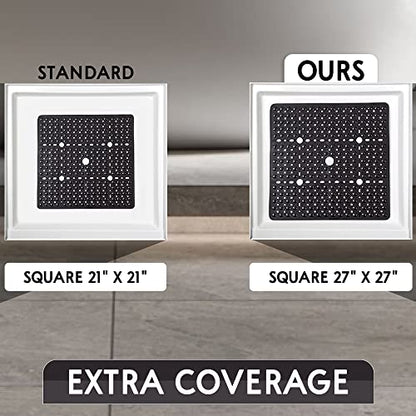 ENKOSI Square Shower Mat 27x27 inch - Anti Slip Bathroom Shower Stall Mats for Shower Floors - Non Slip Square Bath Mat with Strong Secure Suction Cups and Drain Holes in Middle (Clear Blue 27x27) - color: Clear Blue