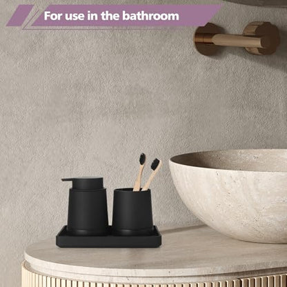 GAHEFY Black Bathroom Countertop Accessories Set - Soap Dispenser and Toothbrush Holder with Silicone Boot,Vanity Tray (Black Liquid) - color: Black Liquid
