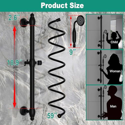 Brass Shower Slide Bar with Handheld Shower Head, Adjustable Height Wall-mounted Retro Hand Shower Head Holder with 59 inch Hose for Bathroom, Matte Black - color: Matte Black