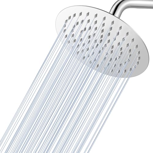 8 Inch Rain Shower Head Chrome, Round Rainfall Shower Heads with 90 Anti-Clog Silicone Nozzles, All Metal Stainless Steel Ceiling Mount - color: Chrome Polished, size: 8 Inch