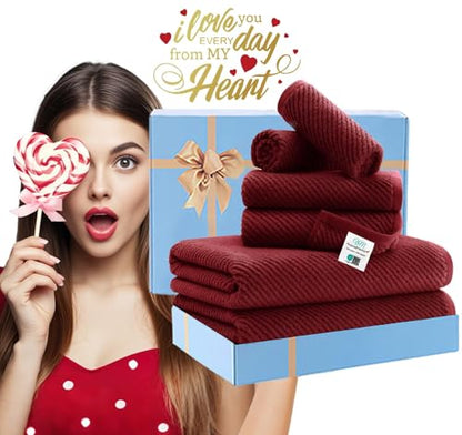 VOOVA & MOVAS 6PC Towel Set, 100% Cotton, Burgundy Red | 2 Large Bath 30x56 In, 2 Hand 18x28 In, 2 Washcloths 13x13 In, Soft, Quick Dry, Towel Gift Set - color: Burgundy - Red, size: 6 PC Bathroom Towel Set