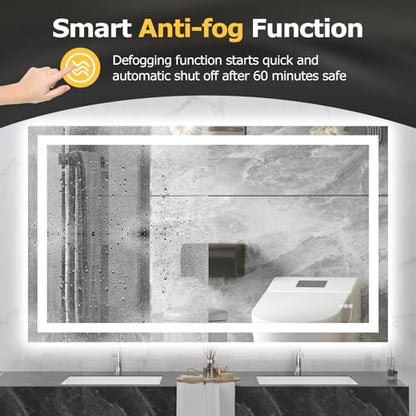 Hivone 60"X36" LED Bathroom Mirror with Lights, Anti-Fog, Dimmable, Backlit + Front Lit, Smart Bathroom Vanity Mirror, Memory Function, Shatterproof, Tempered Glass (Horizontal/Vertical) - size: 60"L x 36"W