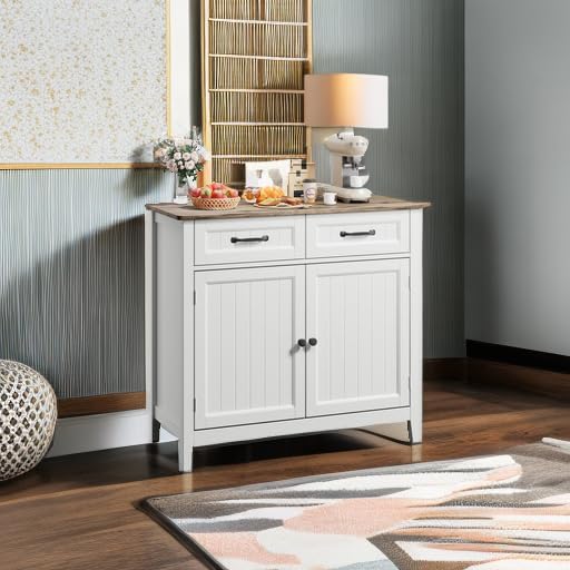 Gizoon Kitchen Sideboard Buffet Cabinet, 32'' H Large Kitchen Storage Island and Adjustable Shelf, Modern Coffee Bar Console Cabinet for Dining Room, Bathroom, Entryway, Grey | 32"H, Large Storage Island, Fits Dining Room/Bathroom/Entryway, Modern Console