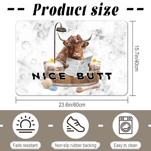 SolAzul Highland Cow Leather Diatomaceous Earth Bath Mat,Super Absorbent Diatomite Stone Bath Mat Non Slip Quick Dry Thin Bathroom Floor Mat Rug (16×24 Inch) (COW-01) - color: Cow-01