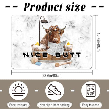 SolAzul Highland Cow Leather Diatomaceous Earth Bath Mat,Super Absorbent Diatomite Stone Bath Mat Non Slip Quick Dry Thin Bathroom Floor Mat Rug (16×24 Inch) (COW-01) - color: Cow-01