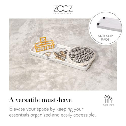 Bathroom Accessory Sets, 4 Pieces Bathroom Accessories Complete Set Vanity Countertop Accessory Set with Marble Look, Includes Lotion Dispenser, Toothbrush Holder and Tray (White Marble Look) - color: White Marble Look