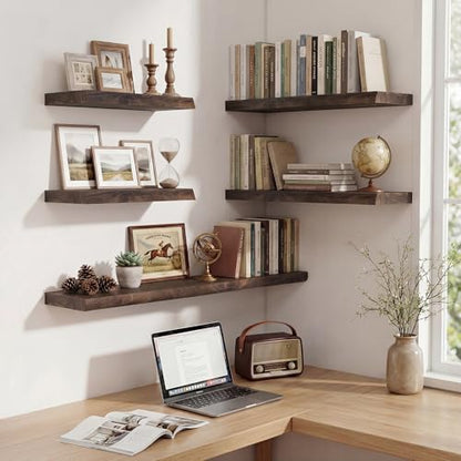 18 inch Floating Shelves for Wall Live Edge, Walnut, 2PCs | 8'' D Rustic Solid Elm Wood, Wall Mounted, Wall Shelves, Invisible Bracket, Living Room Bedroom Kitchen - color: Walnut Live Edge, size: 18x8x1.4in, Set of 2