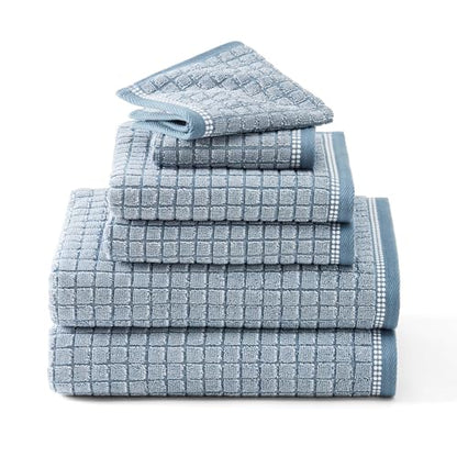 TOWN & COUNTRY EVERYDAY 6-Piece Textured Windowpane Set, 2-Bath Towels, 2-Hand Towels, 2-Washcloths, 100% Cotton, Plush & Absorbent 550GSM, Blue - color: Blue