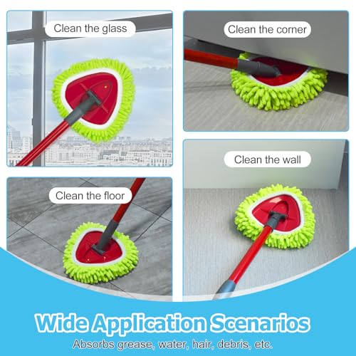 Mop Handle, Chenille Duster & Mop Brush for O-Cedar EasyWring 1-Tank | Mop Handle Combo for O cedar Mop, Mop Replacement for Ocedar Spin Mop, Chenille Duster and Scrub Brush for Wet/Dry Use - size: 2 pack mop heads set