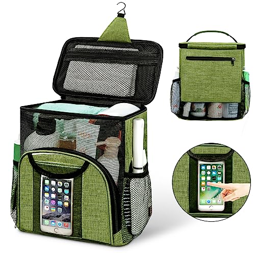Attmu Portable Shower Caddy College Tote Bag, Quick Dry Hanging Toiletry Bag, Large Capacity Mesh Shower Caddy Portable for College Dorm Room Essentials for Boys and Girls for Bath Camping (Green) | Quick Dry, Large Capacity Haning Shower Bag for College