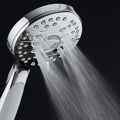 High Pressure 6-setting Luxury Handheld Shower Head – Extra Long 6 Foot Stainless Steel Hose – Anti Clog Jets – Anti Slip Grip – Top US Brand – Includes Extra Wall Bracket – Chrome Finish - color: Chrome, style: 2.5 Gallons Per Minute