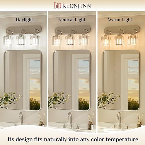 Keonjinn 6-Light Bathroom Light Fixtures, Crystal Chrome Bathroom Vanity Lights Over Mirror, Vanity Lighting Fixtures with Crystal Square Shades (E26 Socket, Exclude Bulb) - color: Chrome, size: 6-Light