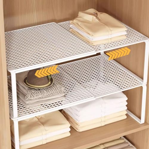 Expandable Stackable Cabinet Organizer - Adjustable Storage Shelf Rack for Kitchen, Bathroom, Pantry, and Office Space Saving - color: White