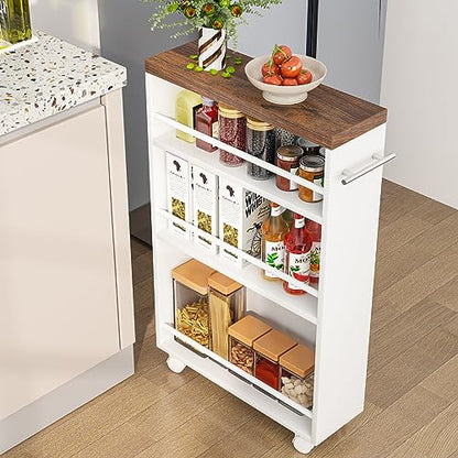 Tribesigns Slim Storage Cart, Rolling Narrow Kitchen Cart on Wheels for Small Place, 4-Tier Slide Out Slim Utility Cart Skinny Laundry Cart with Handle for Kitchen, Bathroom, Laundry - style: Modern
