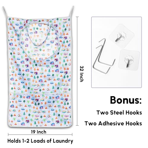 Kay&J Hanging Laundry Hamper, with Side Mesh for Extra Large Capacity, Handy RV accessory and Camper Decor, 32x19 Inch, Over the Door Laundry Bag