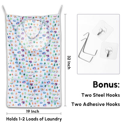 Kay&J Hanging Laundry Hamper, with Side Mesh for Extra Large Capacity, Handy RV accessory and Camper Decor, 32x19 Inch, Over the Door Laundry Bag