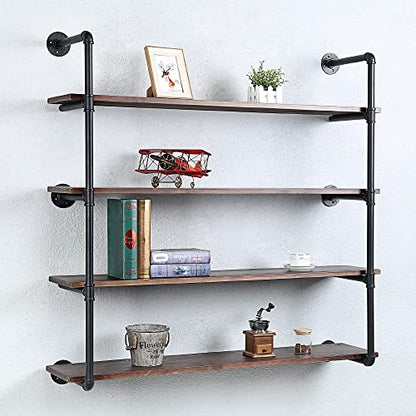 Industrial Pipe Shelves With Wood Planks,Rustic Pipe Shelving Wall Shelf | Metal Pipe Solid Pine Wood,Easy to Assemble,Wooden Board Thickness 0.78 In,For Bar Farmhouse Kitchen Office Bathroom,Bedroom - color: 4-layer, size: 48in