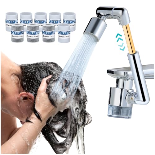 CECEFIN 1440° Sink Water Filter Faucet Extender 3.0, Telescopic Robotic Arm | Carbon Filter Reduce 99% Chlorine/VOCs, NSF Test Swivel Bathroom/Kitchen Aerator, Rotate Brass Long Arm Extension for Toddler - color: D- Silver3- Telescopic Filtered Swivel Aer
