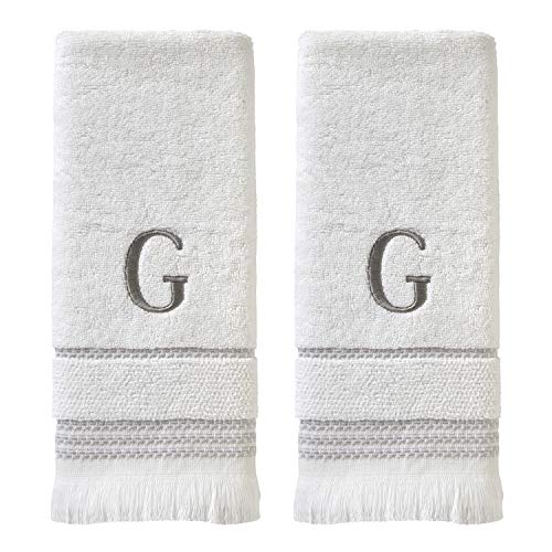 SKL Home Casual Monogram Hand Towel Set, G, 16x26, White 2 Count - color: Casual Monogram Hand Towel Set, size: Hand Towel Set, style: G