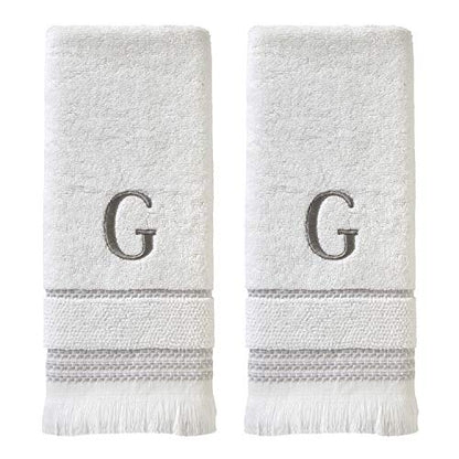 SKL Home Casual Monogram Hand Towel Set, G, 16x26, White 2 Count - color: Casual Monogram Hand Towel Set, size: Hand Towel Set, style: G
