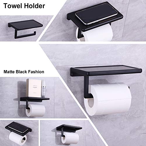 Toilet Paper Holder for Bathroom Solid ZINC Alloy Material and Superior Hotel Style Tissue Roll Holder with Cell Phone Storage Black D500091B - color: Black