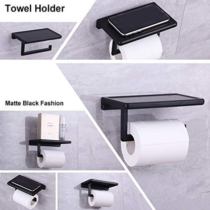 Toilet Paper Holder for Bathroom Solid ZINC Alloy Material and Superior Hotel Style Tissue Roll Holder with Cell Phone Storage Black D500091B - color: Black