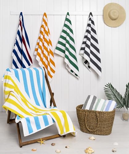 American Soft Linen Cabana Striped Beach Towels, 30x60 inch 4 Piece Oversize Pool Towels, Quick Drying Sand Free Swim Towels, Yellow - color: Yellow