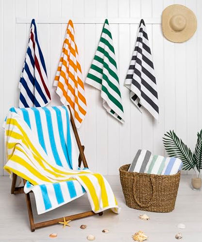 American Soft Linen Cabana Striped Beach Towels, 30x60 inch 4 Piece Oversize Pool Towels, Quick Drying Sand Free Swim Towels, Navy-Sky Blue - color: Navy Blue-sky Blue
