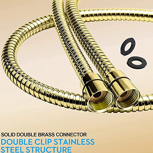8" High Pressure Square Rain Shower Head And All Metal Handheld Shower, Equipped With 78"Hose, 3 Way Diverter Valve,Adhesive Shower Head Holder, Luxury Shower Combo - color: Gold, size: 8