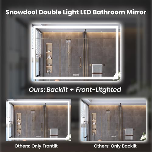 Snowdool 60 x 24 in LED Bathroom Mirror, Front and Backlit, Anti-Fog | Front and Backlit, 3 Color Temperatures, Anti-Fog, Tempered Glass - size: 24"L x 60"W