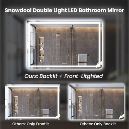 Snowdool 60 x 24 in LED Bathroom Mirror, Front and Backlit, Anti-Fog | Front and Backlit, 3 Color Temperatures, Anti-Fog, Tempered Glass - size: 24"L x 60"W