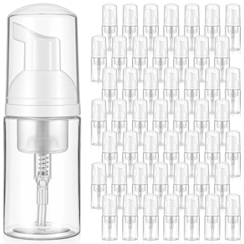 50Pcs Foam Pump Bottle 1oz Refillable Dispenser Bulk Travel Size Plastic Mini Empty Foaming Bottles 1 oz Portable Clear Foaming Pump Bottle for Lash Shampoo, Cleaning, Cosmetics (30ml)