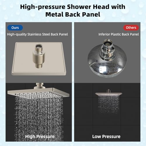 Hibbent cUPC Certified Thickness Metal 6'' Rain Shower Head, Brushed Nickel | High Pressure Shower Head, Bathroom Waterfall Shower Heads, High Flow Fixed Showerheads with Adjustable Brass Ball Joint - color: Brushed Nickel, style: Square 6''