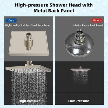 Hibbent cUPC Certified Thickness Metal 6'' Rain Shower Head, Brushed Nickel | High Pressure Shower Head, Bathroom Waterfall Shower Heads, High Flow Fixed Showerheads with Adjustable Brass Ball Joint - color: Brushed Nickel, style: Square 6''