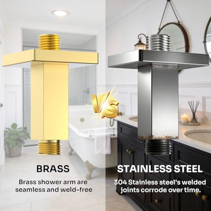 Enga Square Shower Arm with Flange, 3 Inches Ceiling Mount Replacement Rain Shower Head Straight Arm, Brushed Gold - color: Brushed Gold, style: 3 Inch
