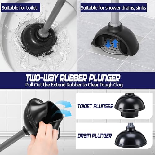 Reallnaive 4 Set Toilet Plunger and Brush Set with Ventilated Holder 2 in 1 Toilet Bowl Brush and Heavy Duty Plunger Combo Bathroom Cleaning Kit for Home and Commercial Bathrooms Drainage (Gray) - color: Gray