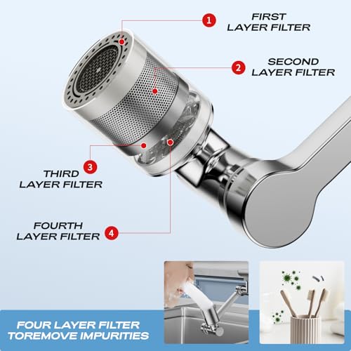 1080° Rotating Faucet Extender, Brass Faucet Multi-functional Spray Nozzle Extender, Universal 36° Rotating Mechanical Arm Bathroom Faucet Extender, Kitchen Extend Filter, 2 Modes Spray