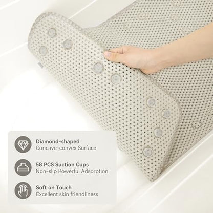 Bathtub Mat Non Slip, Soft Foam Bath Mat for Tub, Bathtub Mat with Drain Holes, Suction Cups Shower Mat (Ivory, 36''X17'') - color: Ivory