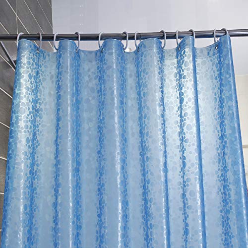 WELTRXE EVA 8G Shower Curtain Liner, 72x72 Inch 3D Blue Pebble Heavy Duty Waterproof Bathroom Shower Liner with Weighted Magnets Thick Clear Plastic Shower Curtains for Shower Stall, Bathtub, 12 Hooks - color: Pebble - Blue, size: 72"W x 72"L (Pack of 1)