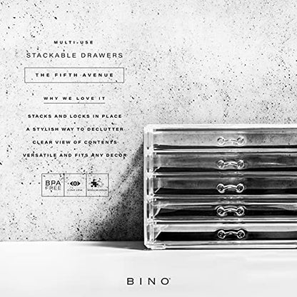 BINO THE MANHATTAN SERIES Acrylic Makeup Drawer Organizer- 5 Drawers | Clear Beauty Organizers and Storage| Cosmetic & Makeup Drawer| Home Organization| Jewelry & Vanity Accessories Drawers - size: 5 Drawer