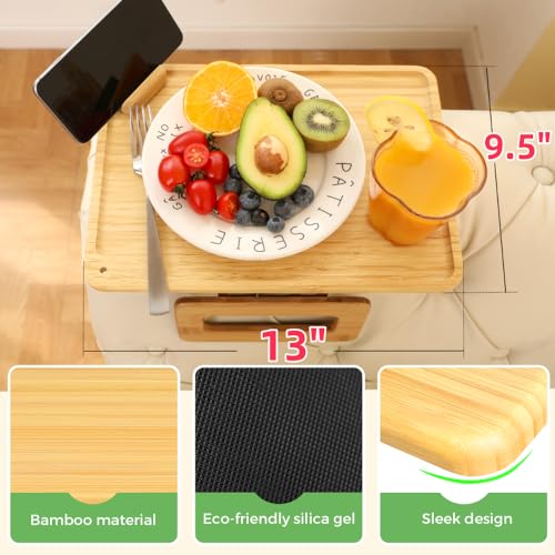 Smatdecis Couch Arm Tray Table Sofa Arm Clip, Armrest Tray Table Suitable for Home Drinks/Fast Food/Fruit Etc, Large Size Multi-Function Natural(360° Rotating Stand A) - color: Natural, size: 13" x 9.4"(360°A)