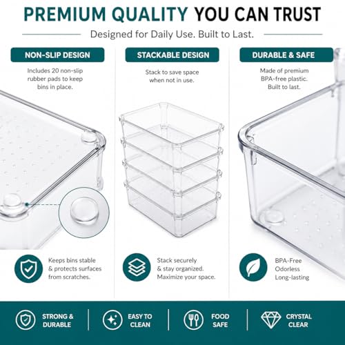 Clear Drawer Organizer Set (10 PCS) – Acrylic Storage Bins for Kitchen, Bathroom & Office – Stackable, Non-Slip, Multiple Sizes