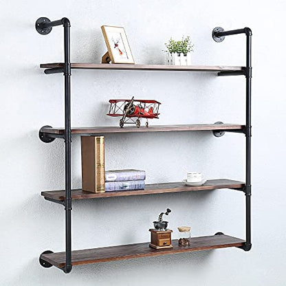 Industrial Pipe Shelves With Wood Planks,Rustic Pipe Shelving Wall Shelf | Metal Pipe Solid Pine Wood,Easy to Assemble,Wooden Board Thickness 0.78 In,For Bar Farmhouse Kitchen Office Bathroom,Bedroom - color: 4-layer, size: 42in